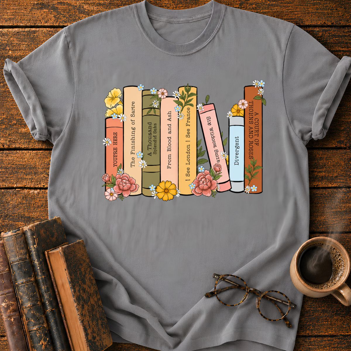 Floral Book Spines in Bloom T-Shirt
