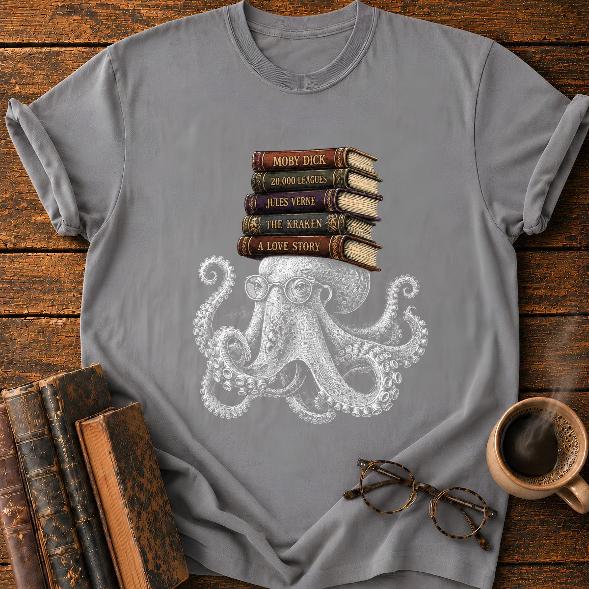 Octopus with Vintage Books T-Shirt