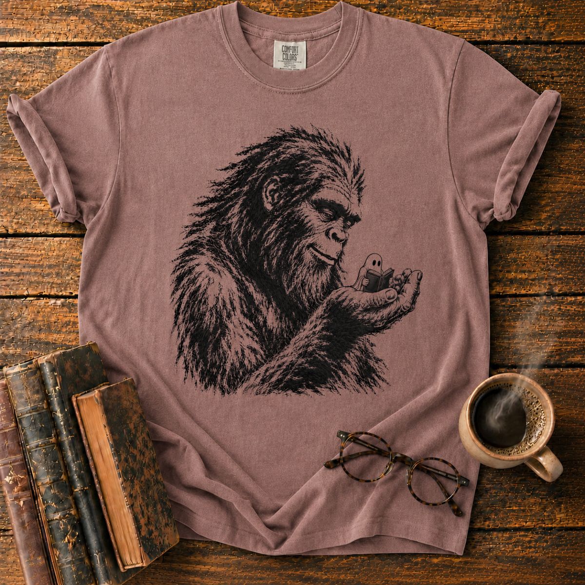 Gentle Sasquatch Reading with Ghost T-Shirt