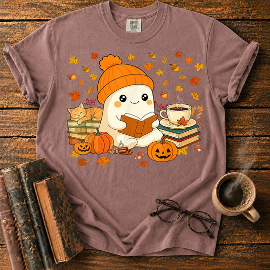 Cute Ghost Reading Book Halloween T-Shirt