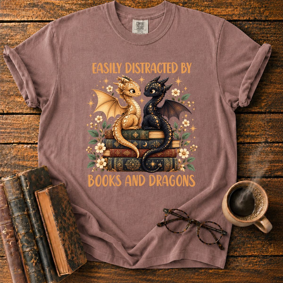Distracted by Books and Dragons T-Shirt