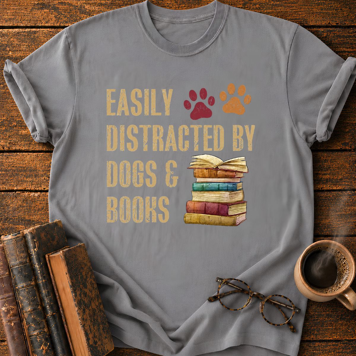 Easily Distracted by Dogs & Books T-Shirt