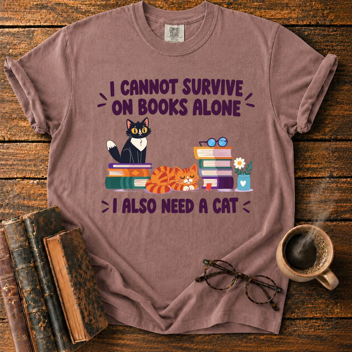 Books and Cats Lover Funny T-Shirt