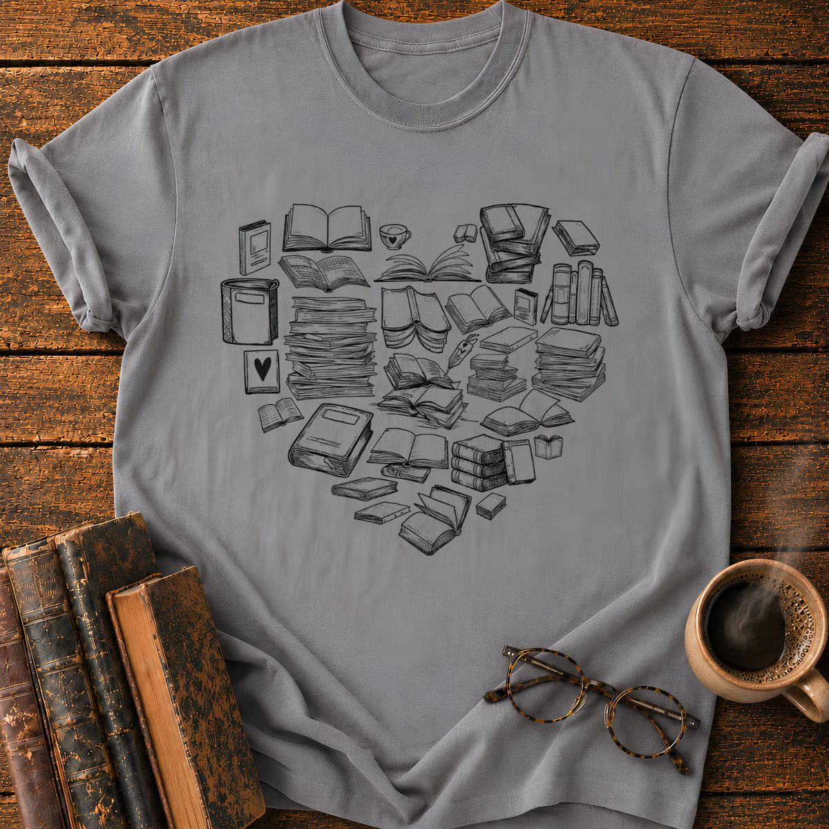 Heart of Books and Tea T-Shirt