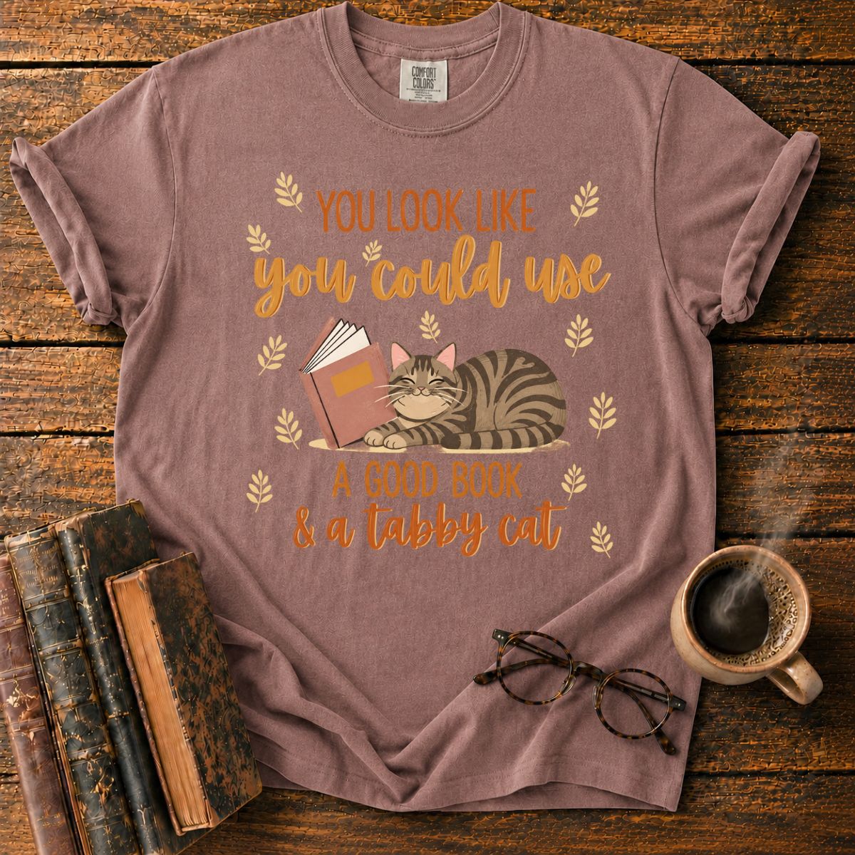 Good Book and Tabby Cat Lover T-Shirt