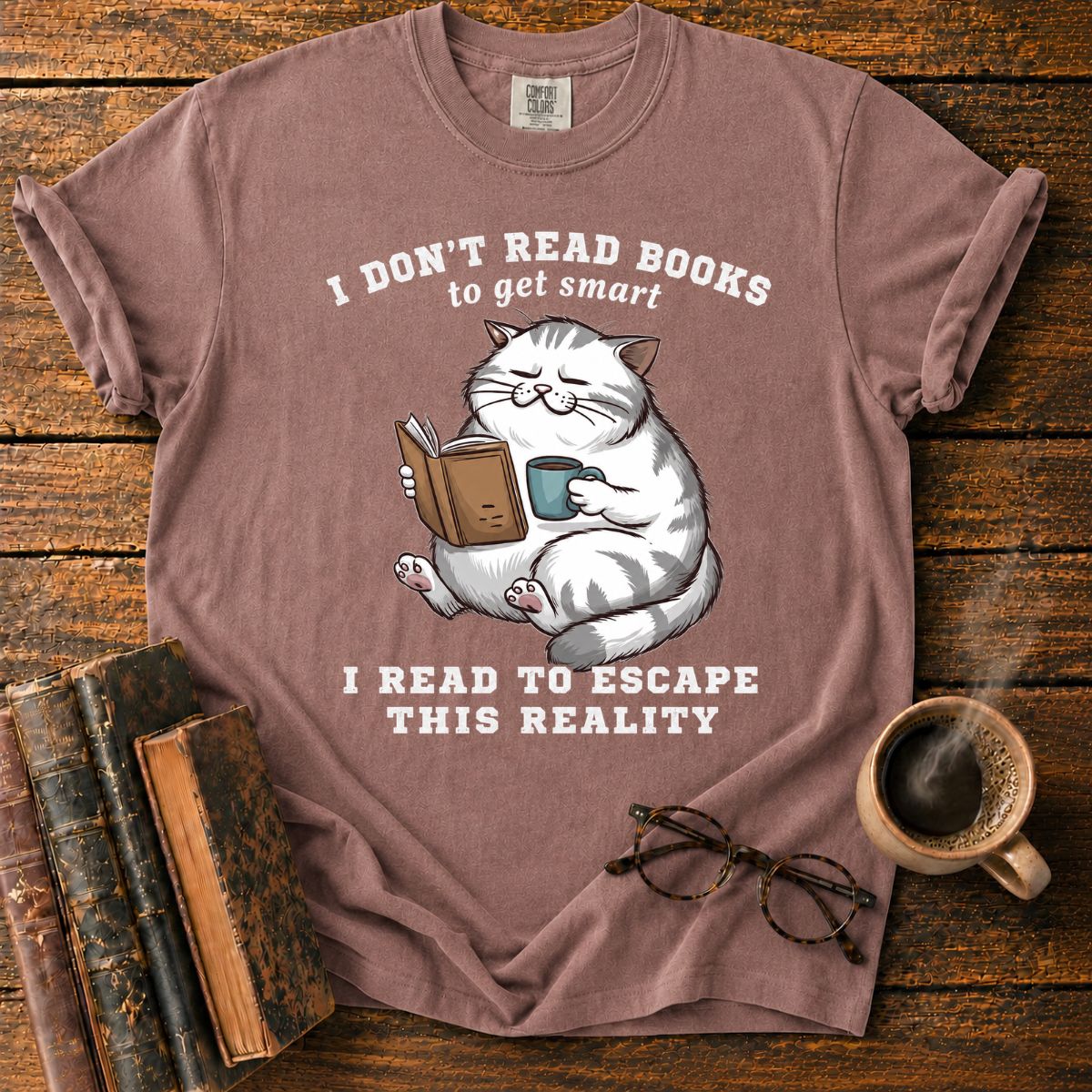Cozy Cat Reading Escape T-Shirt