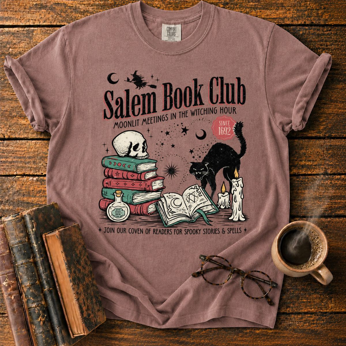 Salem Book Club Black Cat Witchy T-Shirt