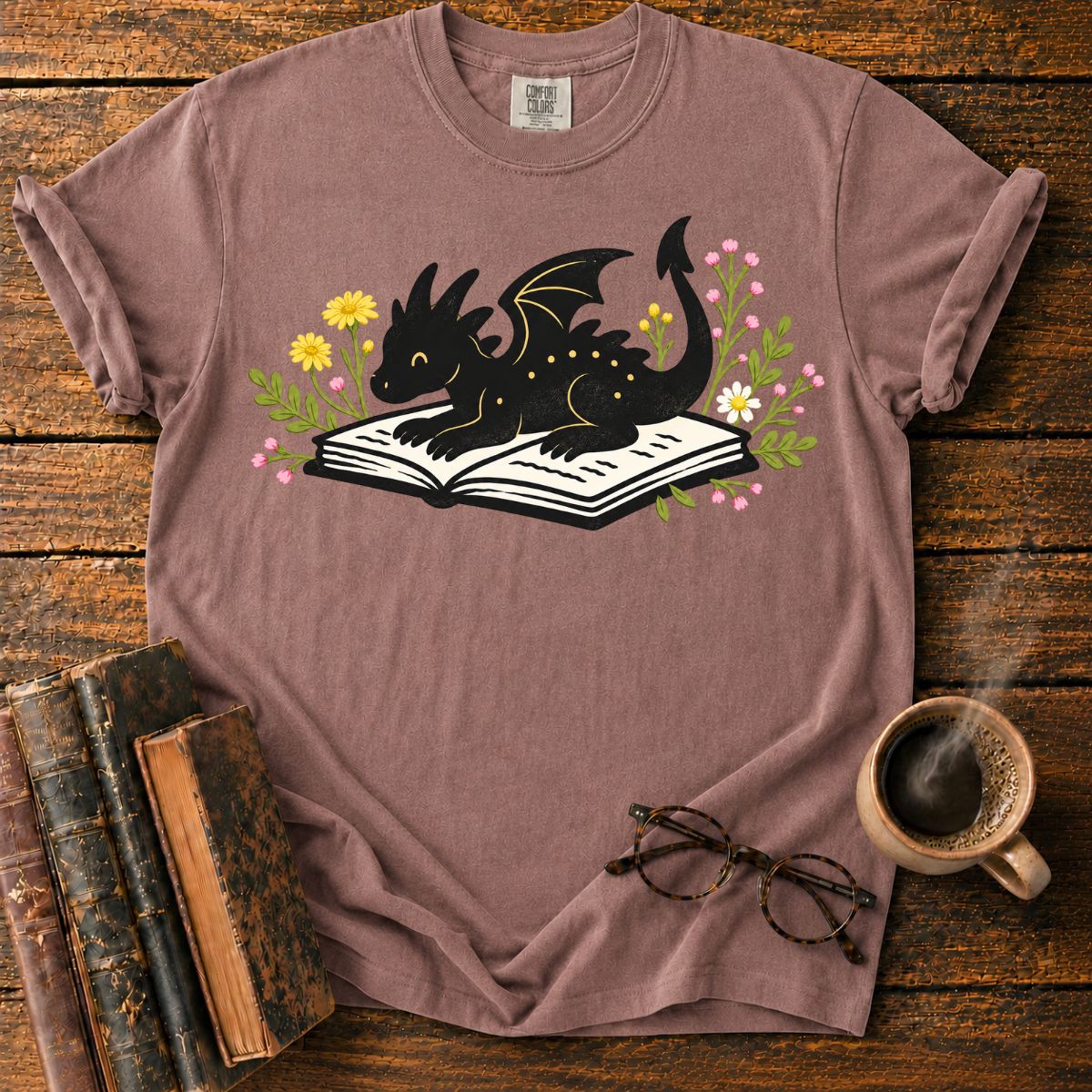 Dragon Reading Among Flowers T-Shirt