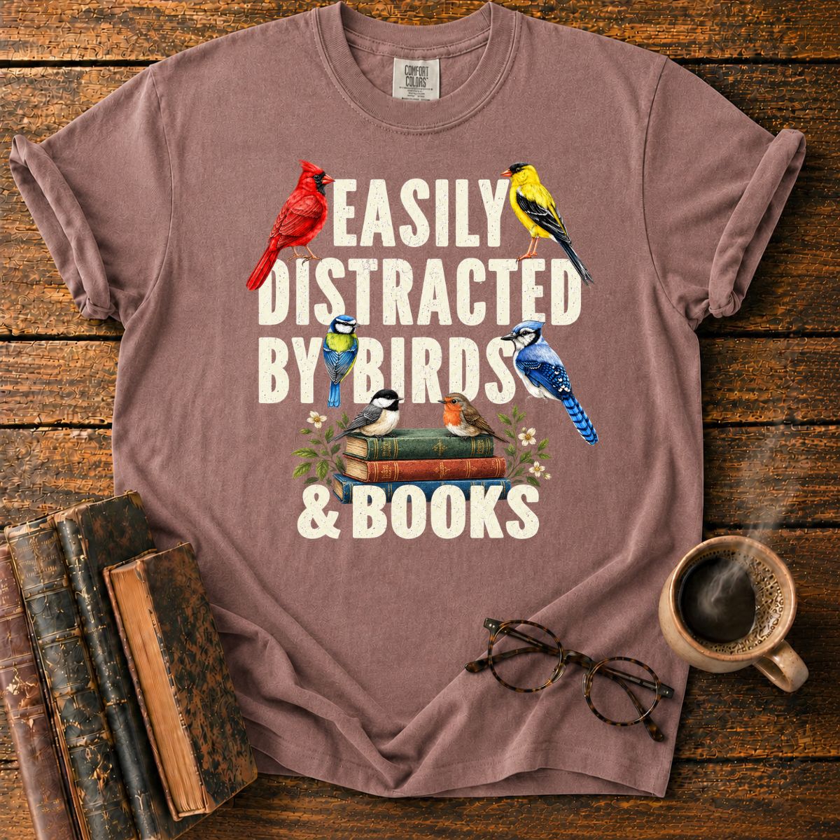 Easily Distracted by Birds & Books T-Shirt