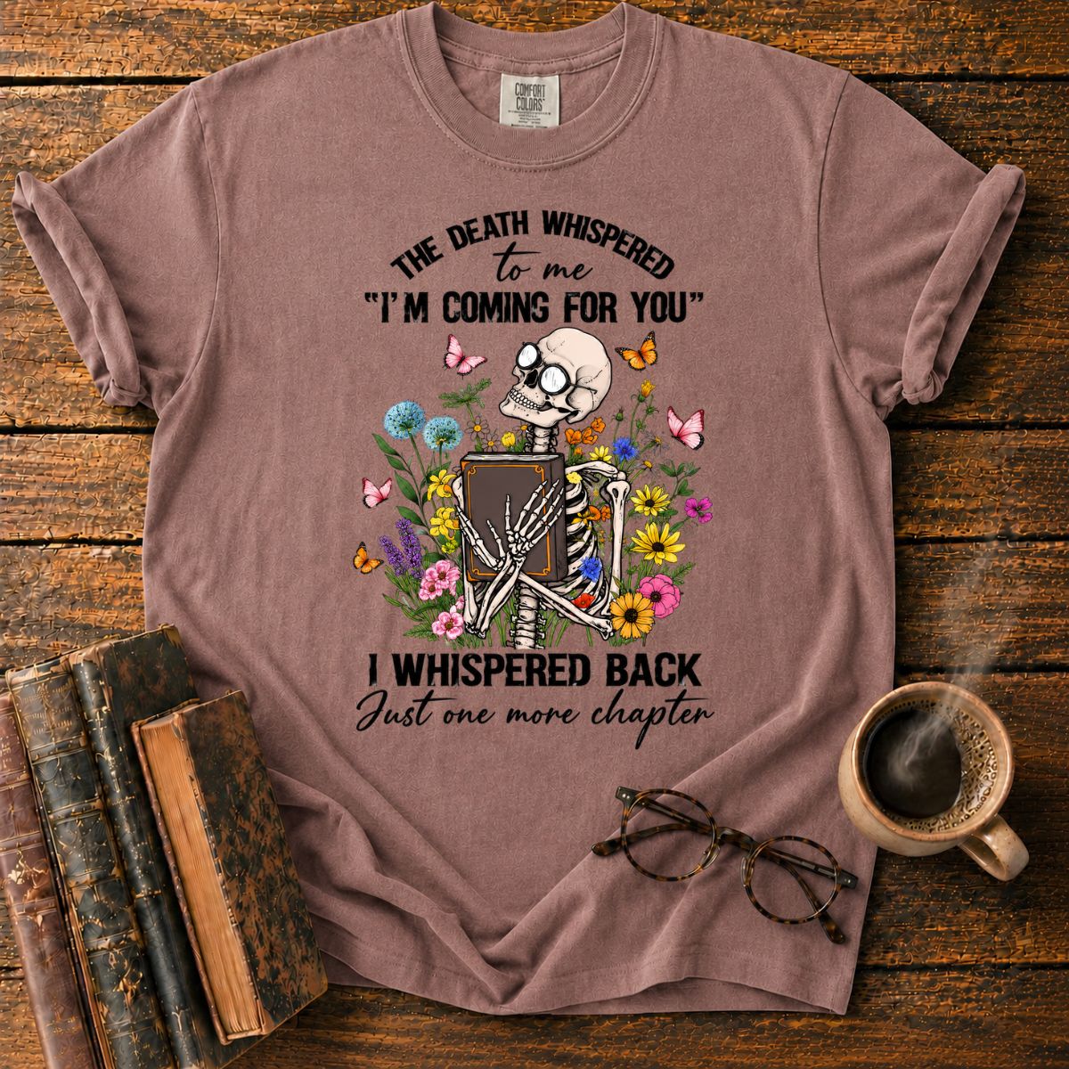 Skeleton’s Floral Bookish Whisper T-Shirt