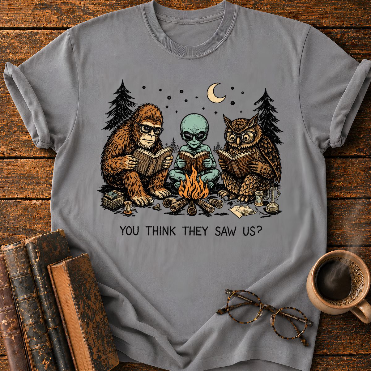 Three Curious Readers by the Campfire T-Shirt
