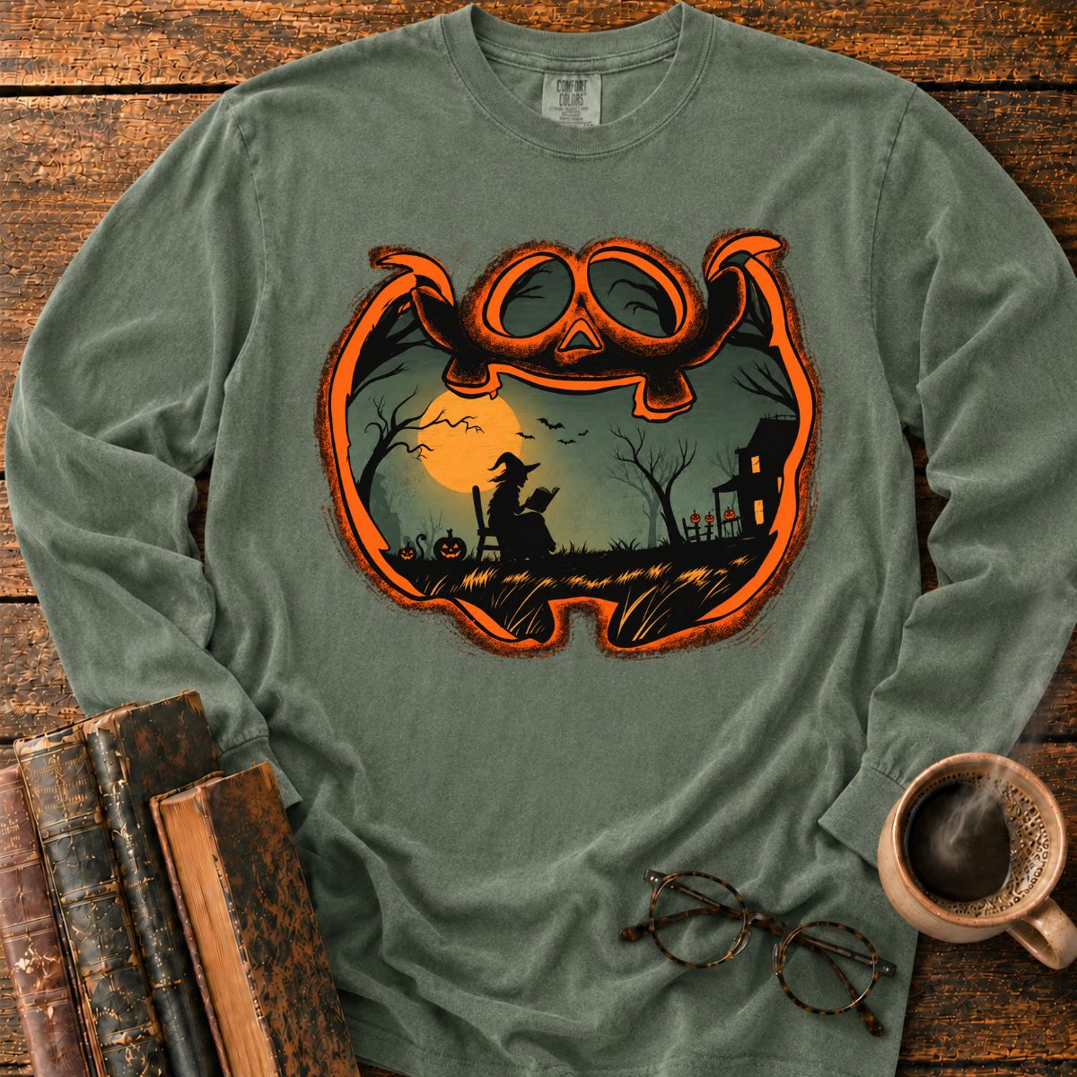 Witch Reading Jack O Lantern LS T-Shirt