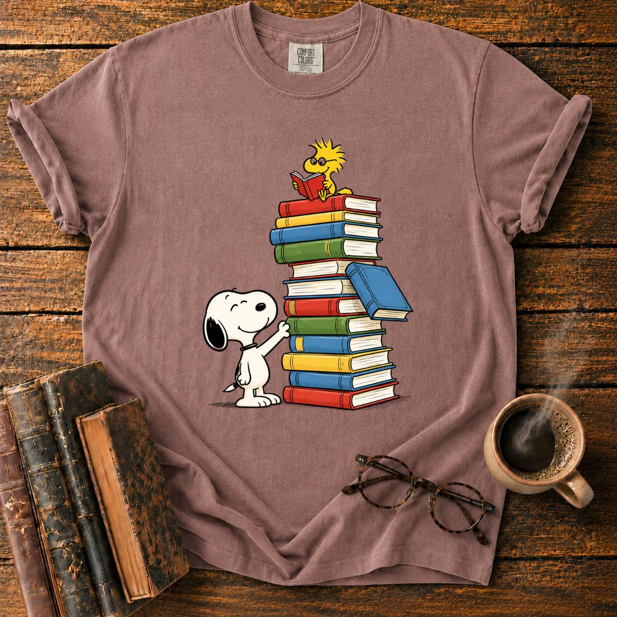 Snoopy and Woodstock’s Book Tower T-Shirt