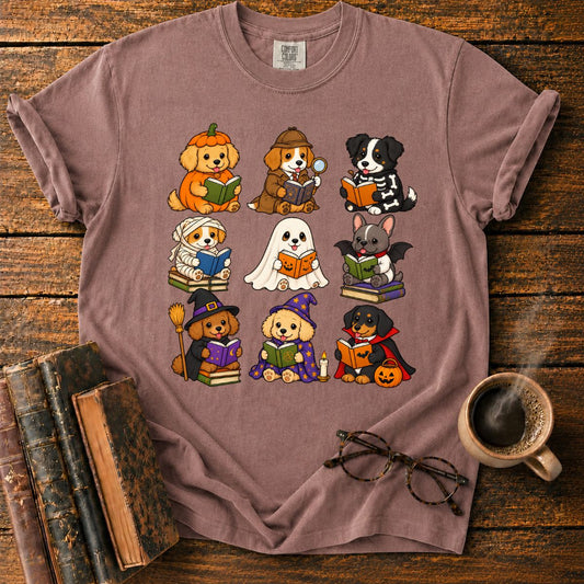 Kawaii Halloween Dogs Reading T-Shirt