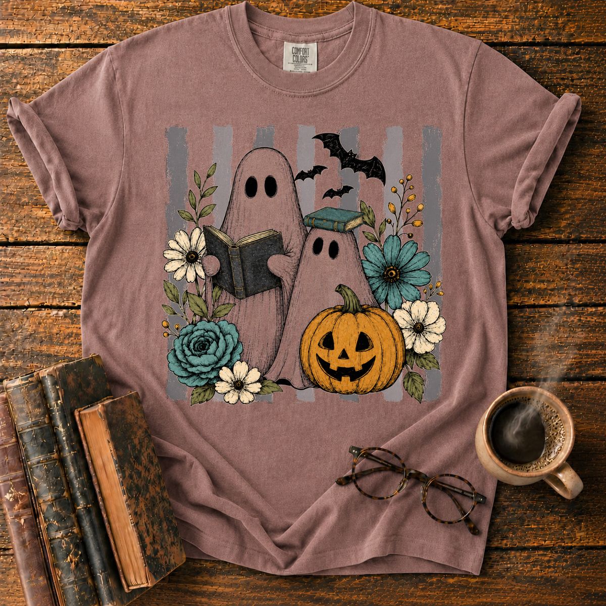 Vintage Ghosts, Books & Pumpki T-Shirt