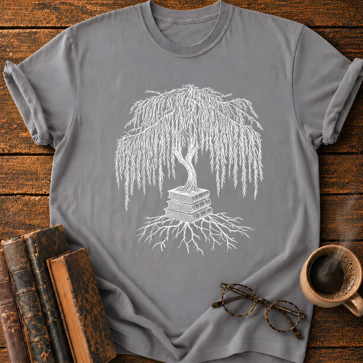 Weeping Willow Growing from Books T-Shirt