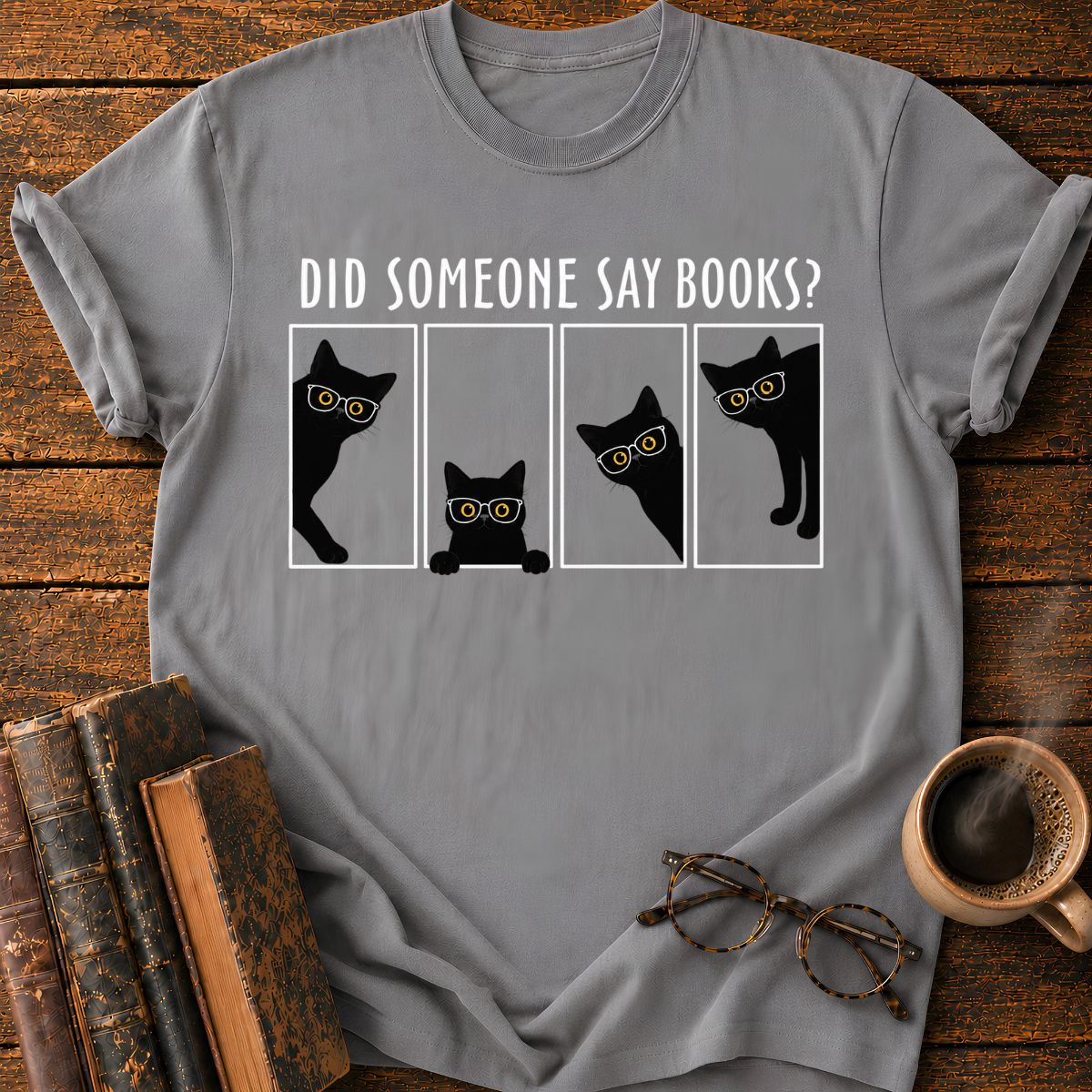 Bookish Cats in Comic Panels T-Shirt