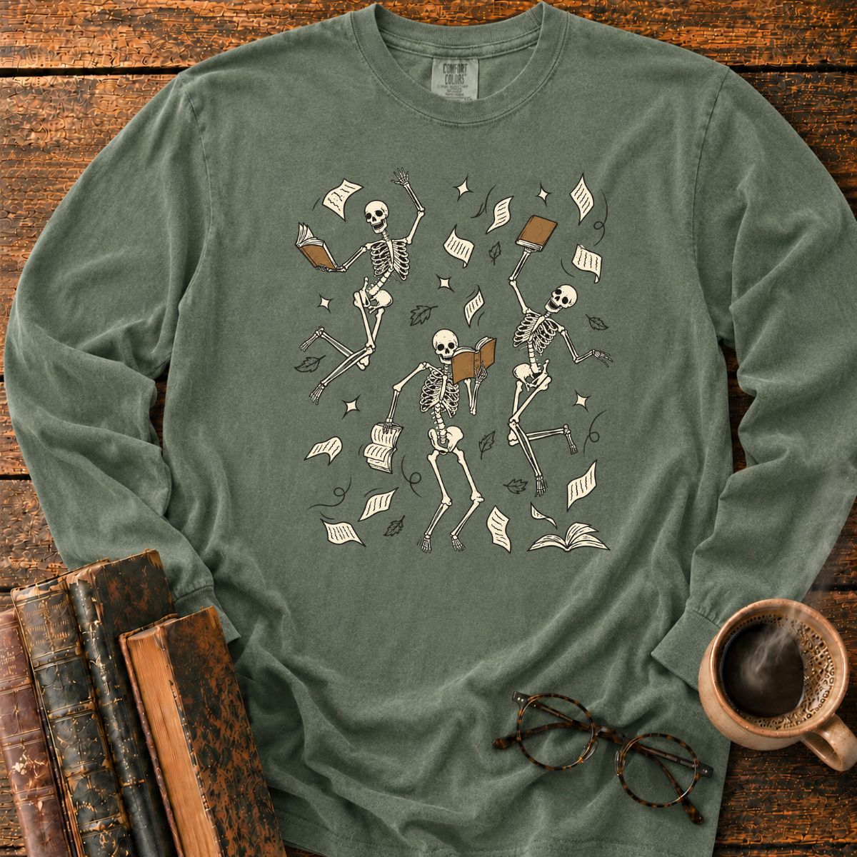 Dancing Skeletons Books LS T-Shirt