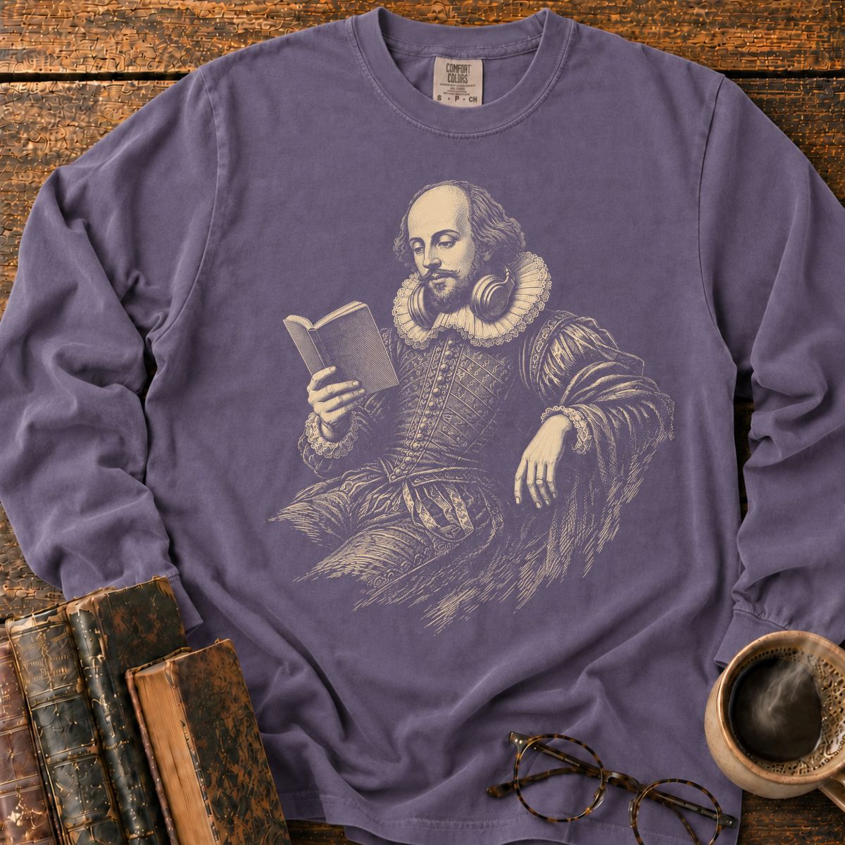 Shakespeare Reading With Headphones LS T-Shirt