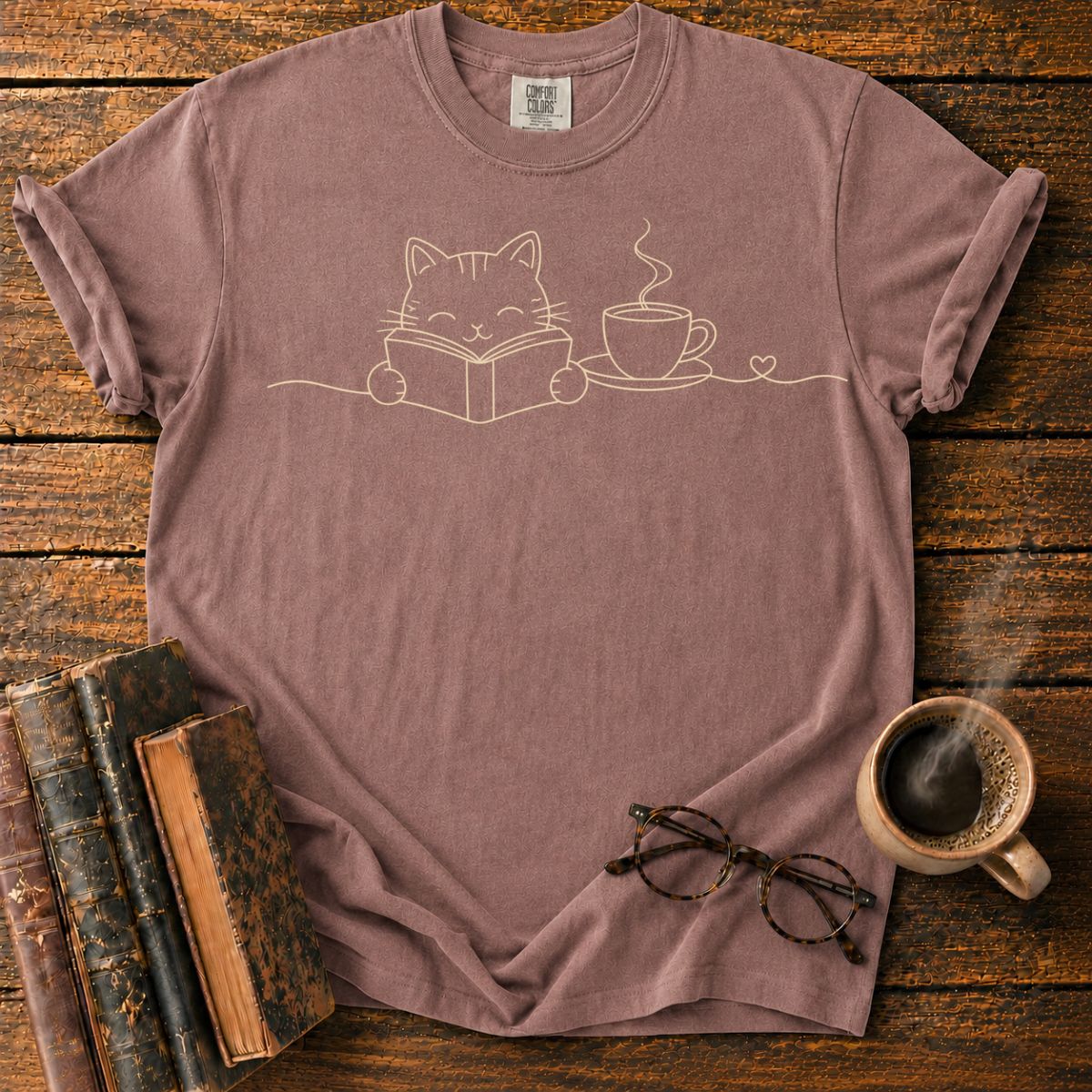 Cozy Cat Reading with Tea T-Shirt