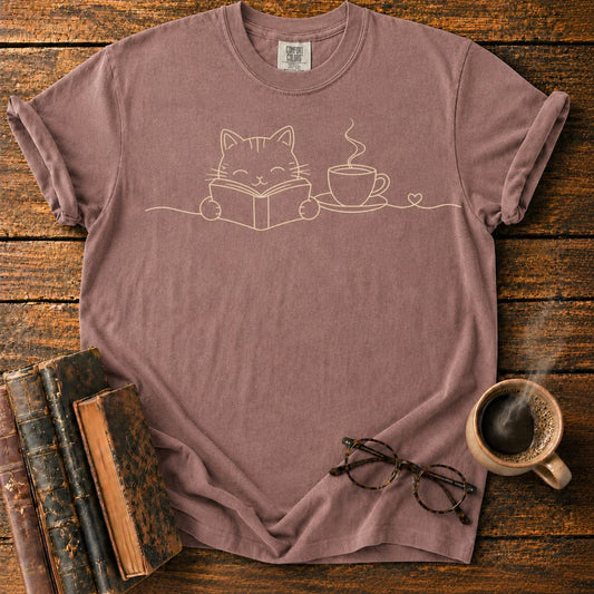 Cozy Cat Reading with Tea T-Shirt