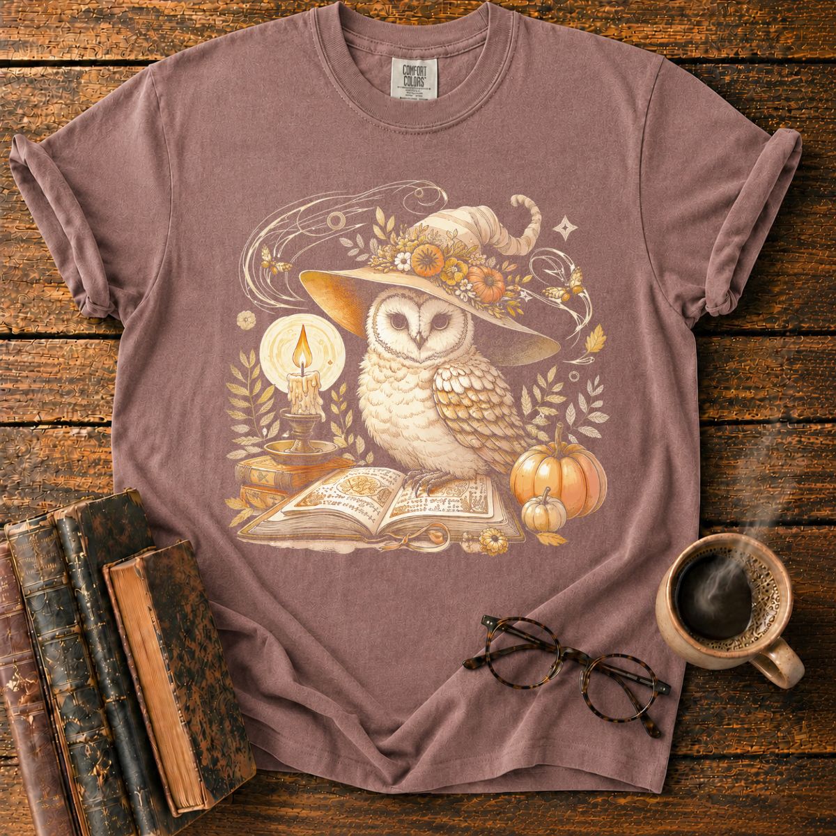 Whimsical Witch Owl Autumn Still Life T-Shirt