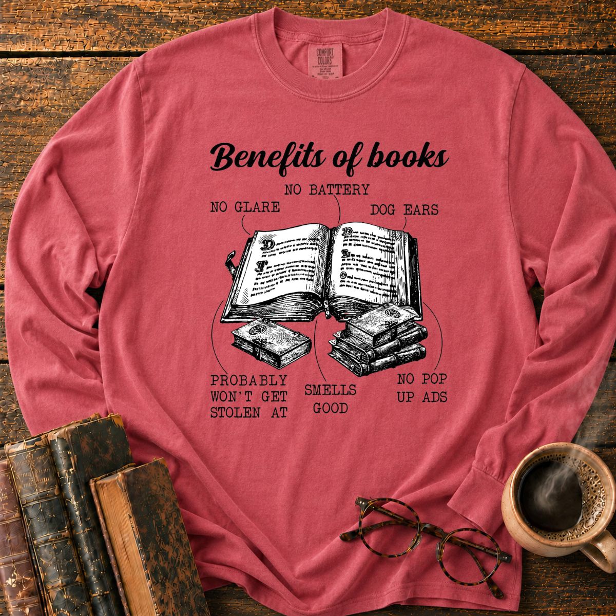 Funny Benefits Of Books Diagram LS T-Shirt