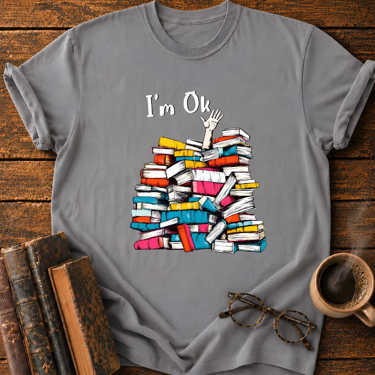 Book Pile With A Raised Hand T-Shirt