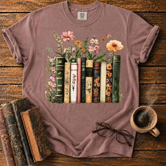 Vintage Books with Wildflowers T-Shirt