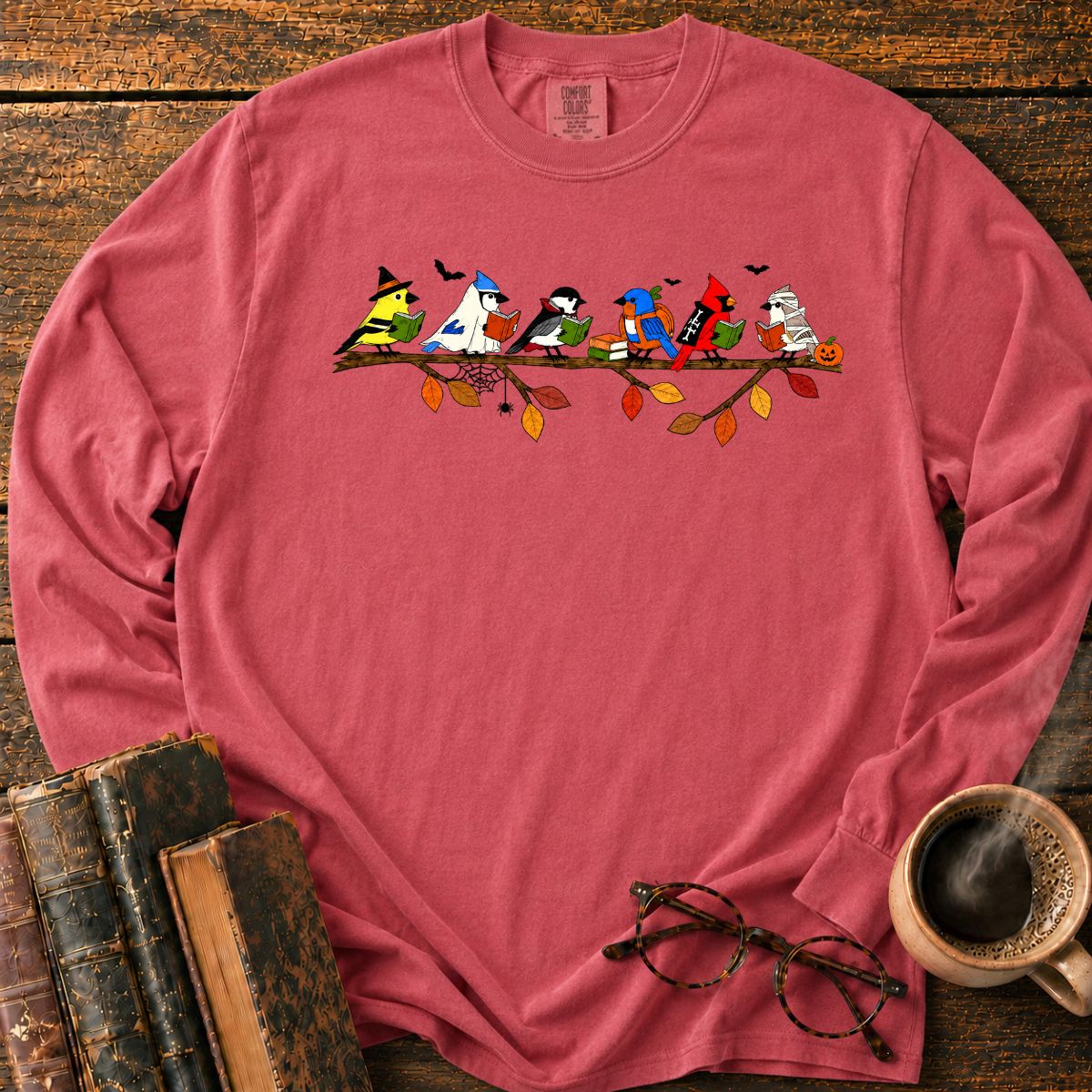 Halloween Birds Reading LS T-Shirt