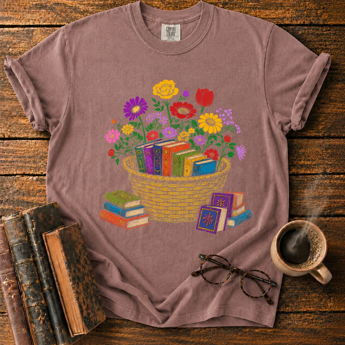 Blooming Basket of Books T-Shirt