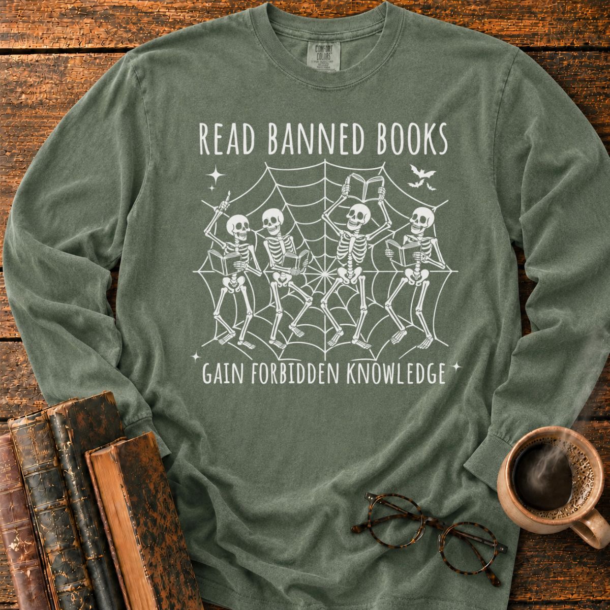 Dancing Skeletons Reading Banned Books Long Sleeve T-Shirt
