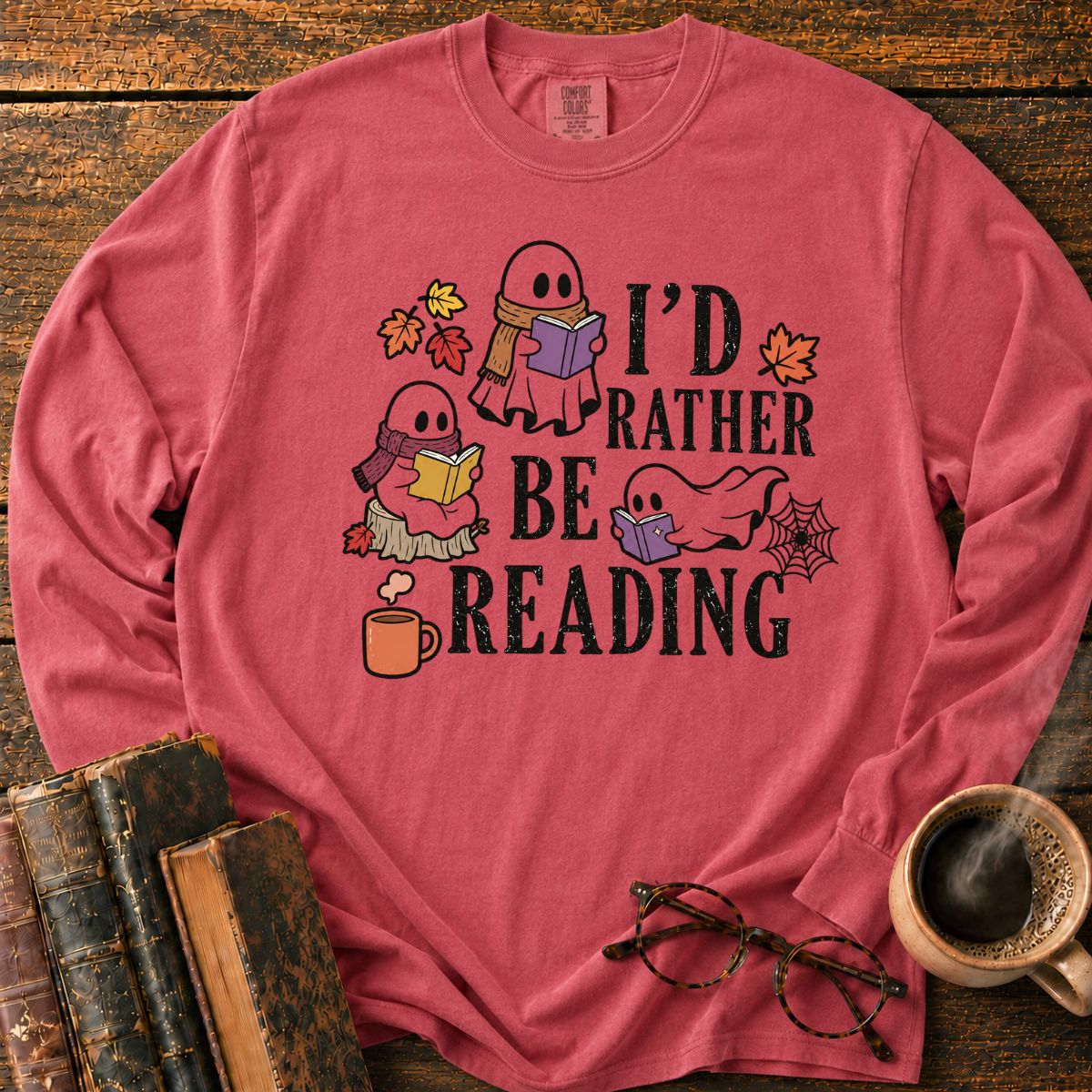 Cozy Halloween Ghosts Reading LS T-Shirt