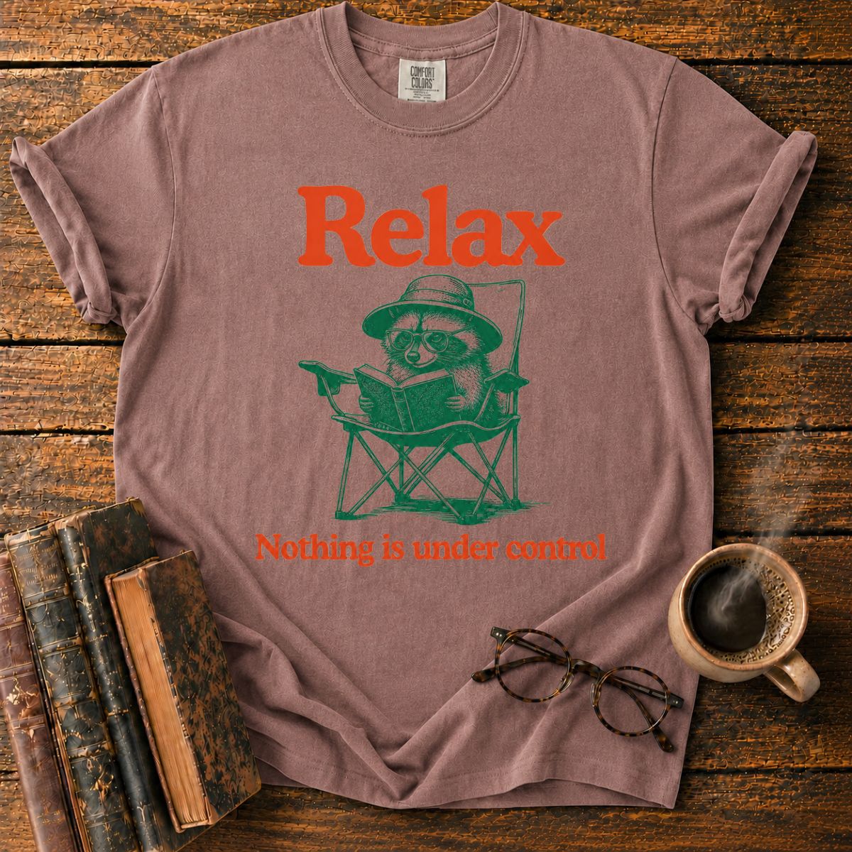 Relaxing Raccoon Reading T-Shirt