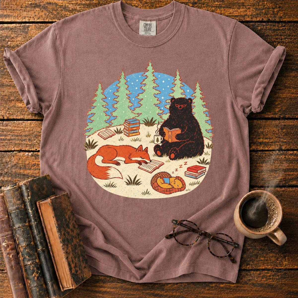 Woodland Animals Reading Book Lover T-Shirt