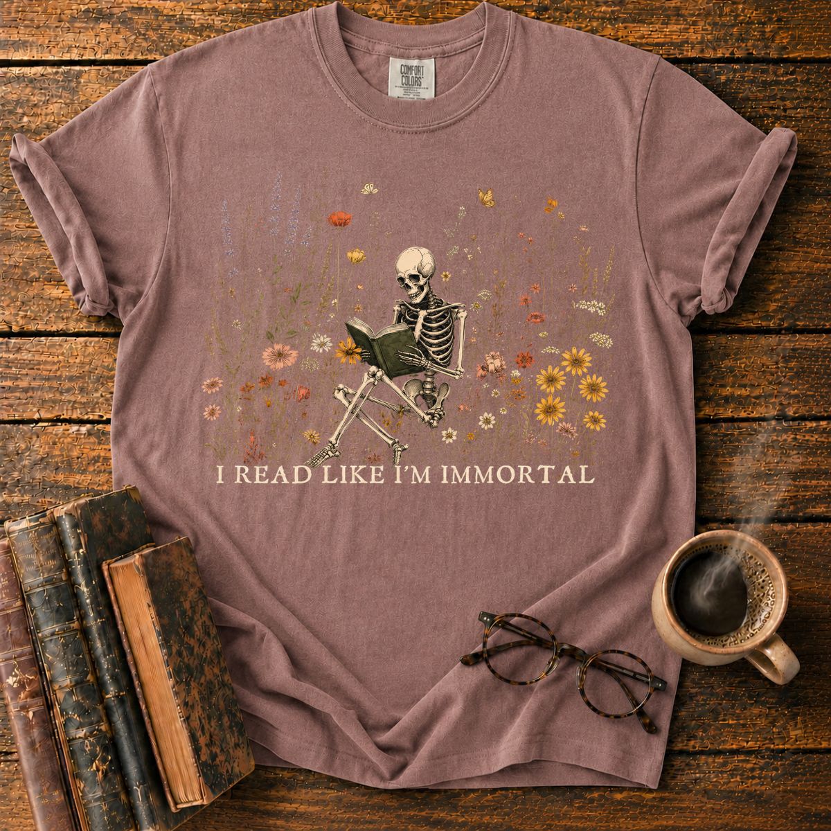 Immortal Reader in a Wildflower T-Shirt