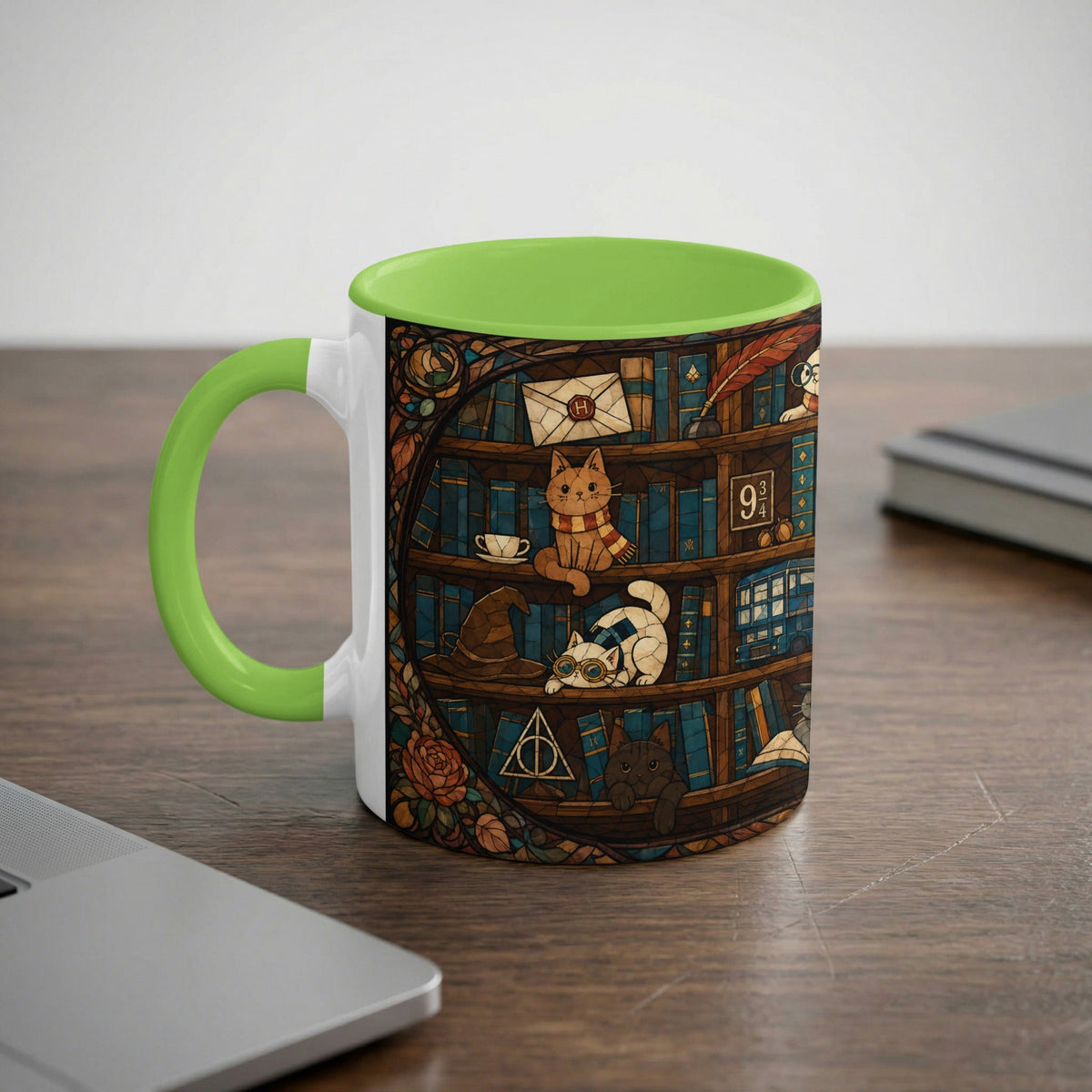 Enchanted Bookshelf Cats Mug