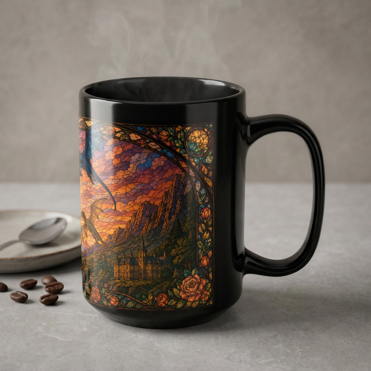 Golden Hour Dragon Stained Glass Mug
