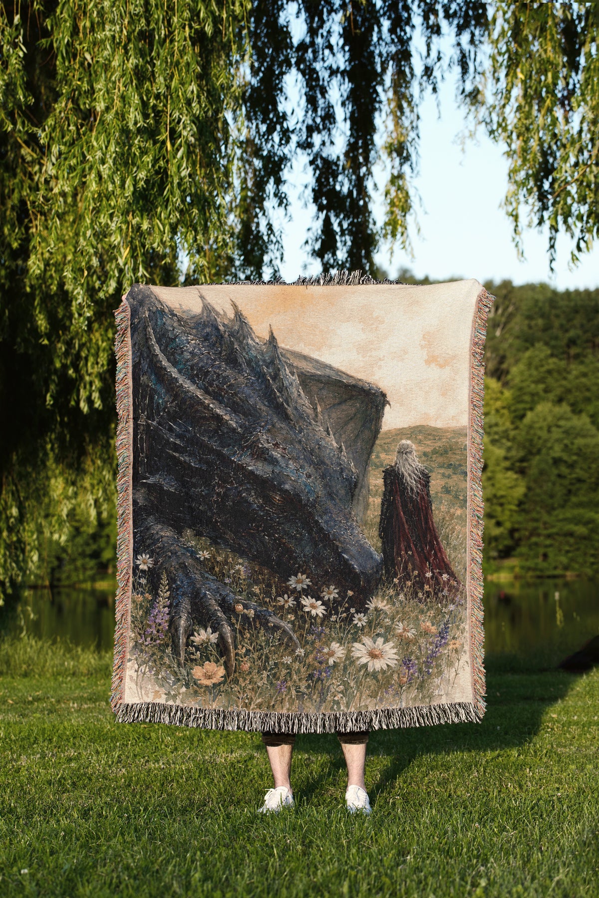 Wyverns Rider Woven Throw Blanket
