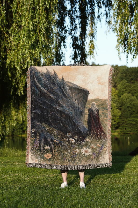 Wyverns Rider Woven Throw Blanket
