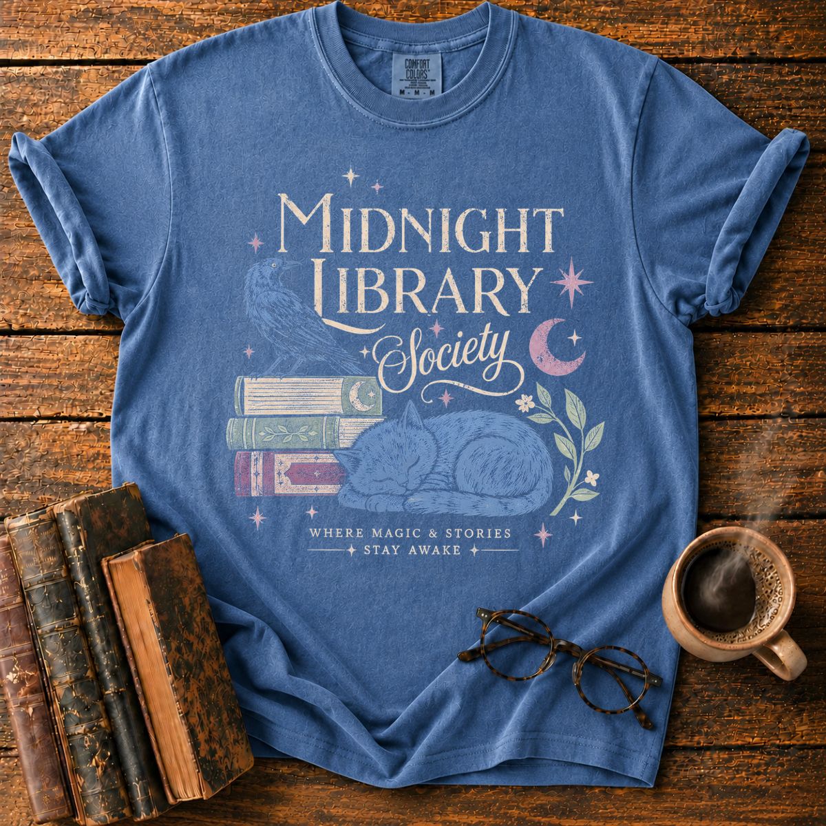Midnight Library Society Cat Raven T-Shirt