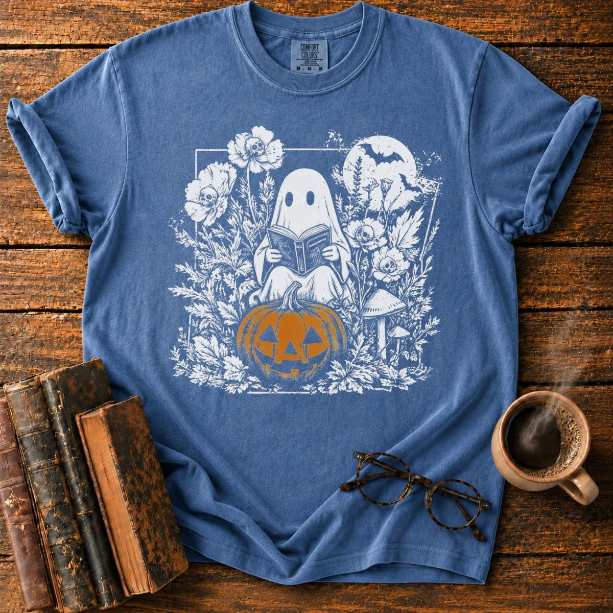 Vintage Halloween Ghost Reading T-Shirt