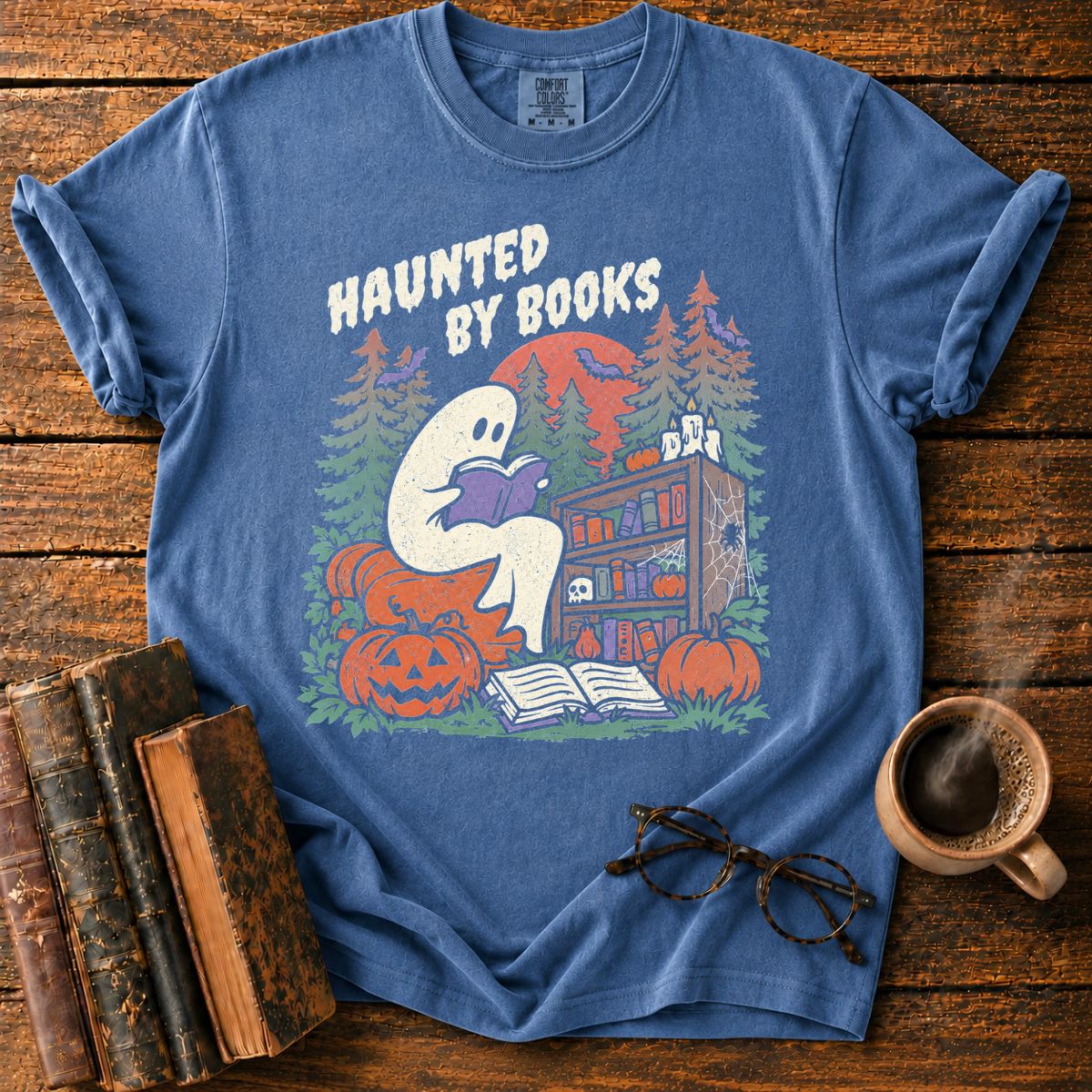 Haunted by Books Ghost Halloween T-Shirt