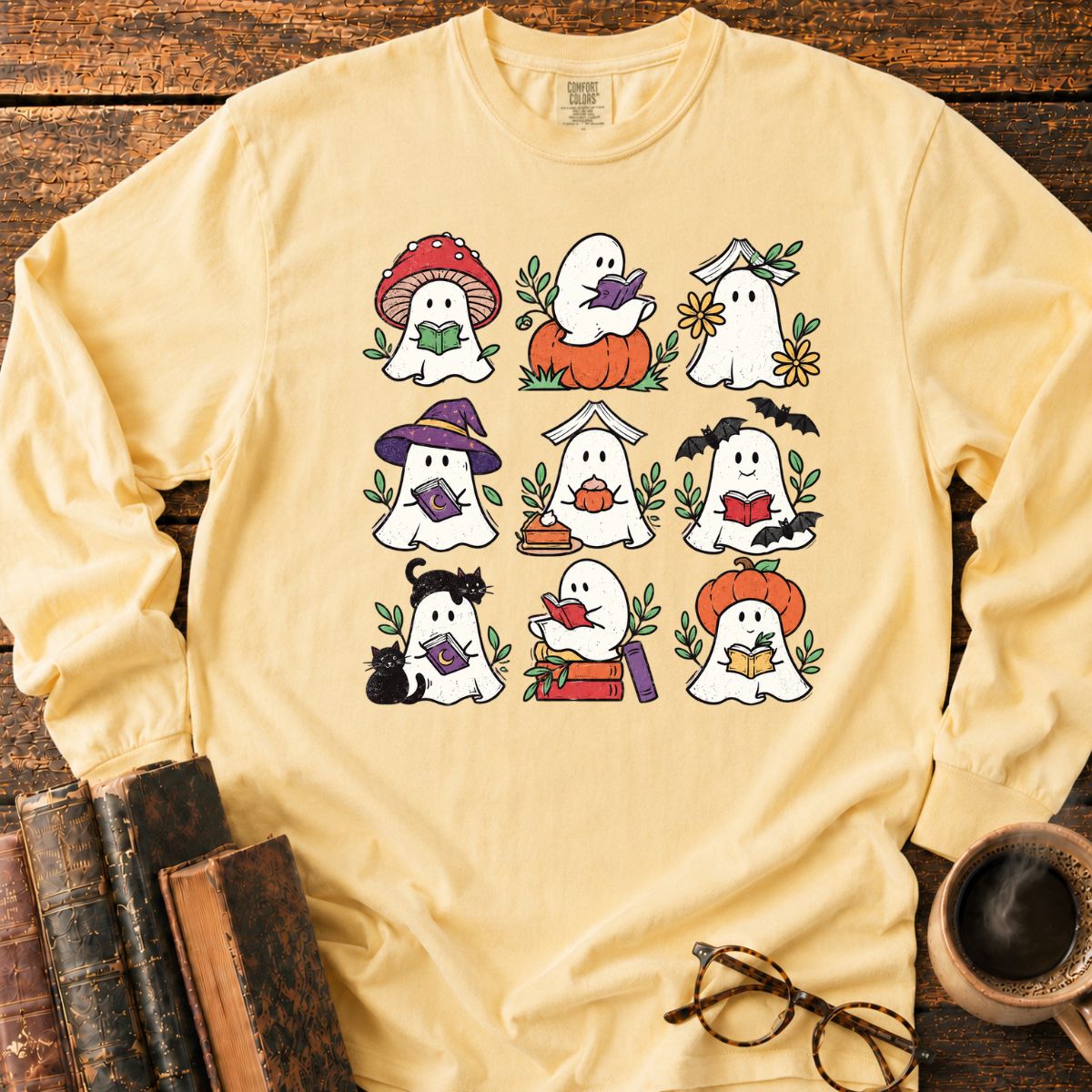 Ghosts Reading Books LS T-Shirt
