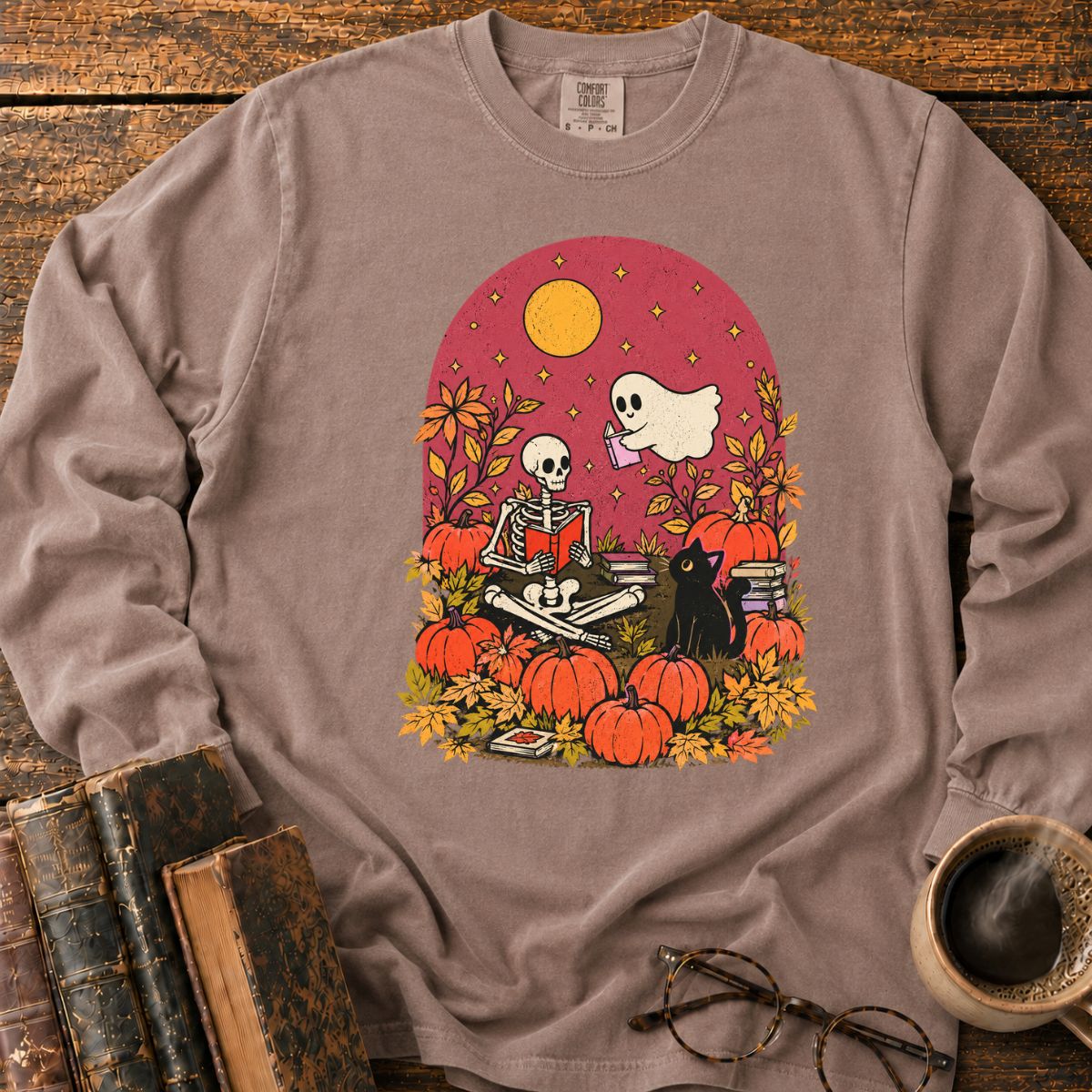 Skeleton Ghost Reading LS T-Shirt