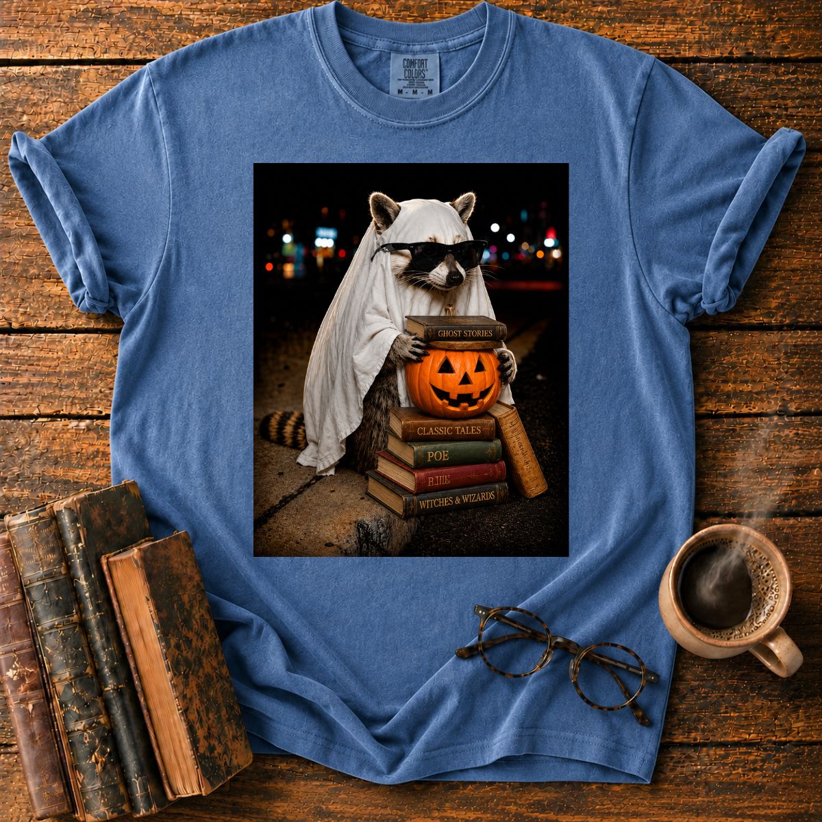 Raccoon Ghost Among Halloween Books T-Shirt