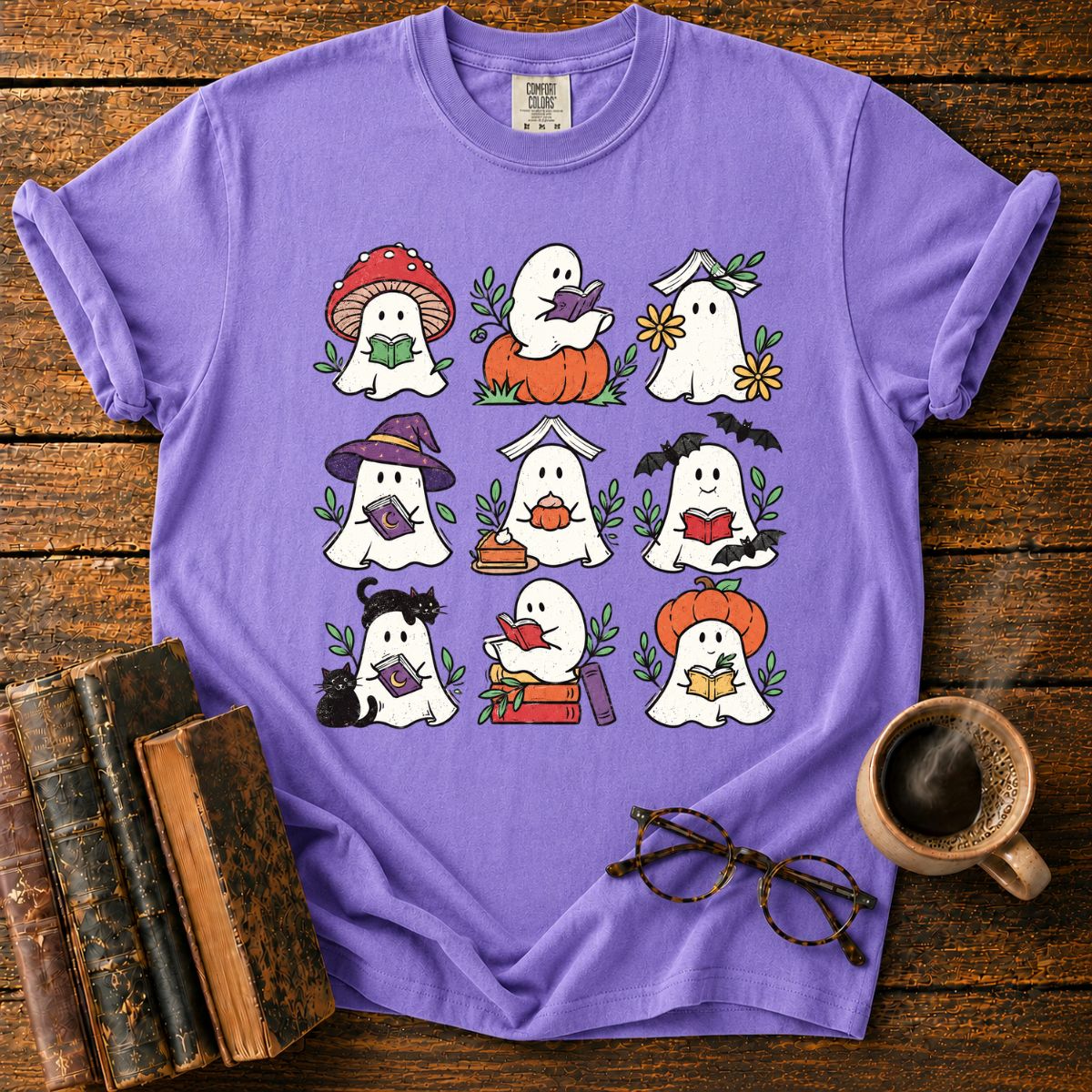Cute Reading Ghosts Halloween T-Shirt