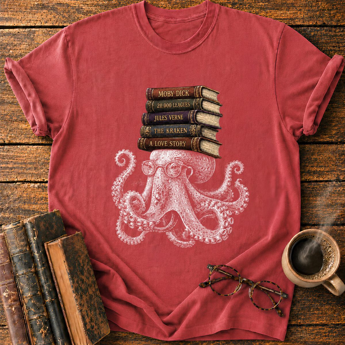 Octopus with Vintage Books T-Shirt