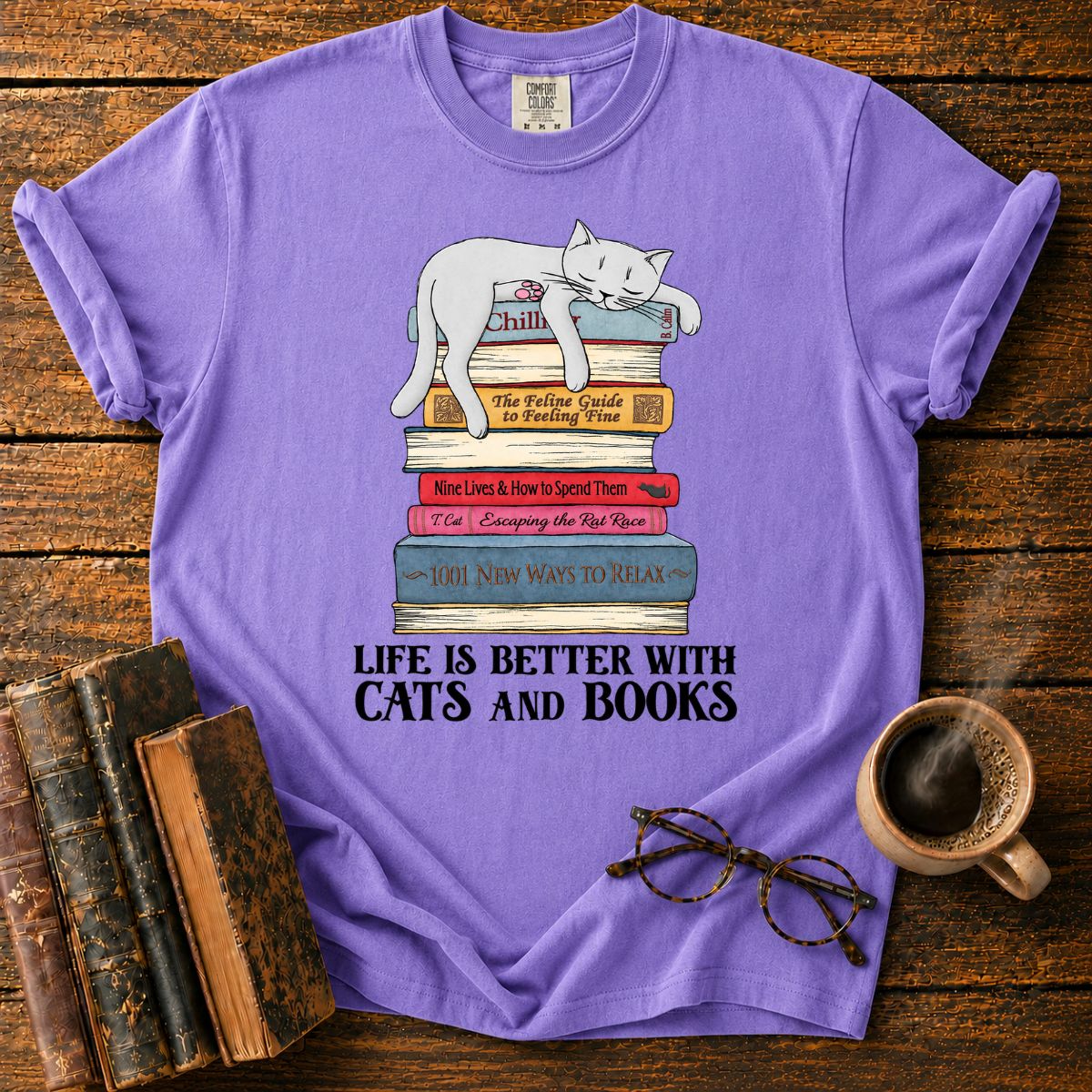 Life Is Better With Cats And Books T-Shirt