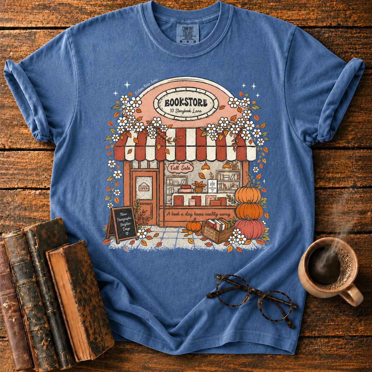 Cozy Fall Bookstore Storefront T-Shirt